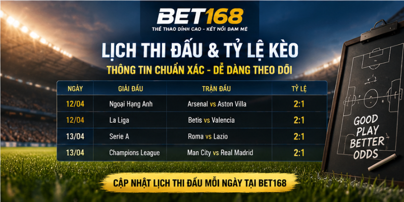 Lịch thi đấu BET168 cập nhật giờ thi đấu và các trận cầu nổi bật